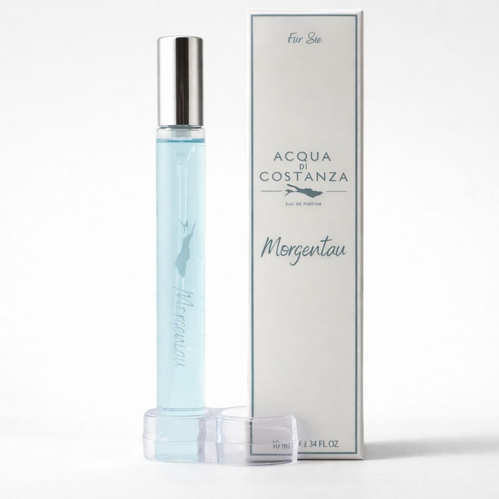 10ml Travel Size Flakon des Bodenseedufts und Bodenseeparfums Morgentau von Acqua di Costanza – die ideale Reisegrösse.